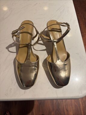 J. Crew Gold Metallic T-Strap Women’s Heels